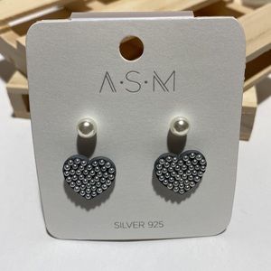 ASM Pearl Heart Earring set 4 earrings Gray/ White Silver925 New